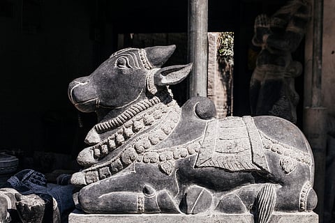 Lord Shiva transformed himself into his bull form of Nandi to escape detection by the Pandavas after the Kurukshetra war
