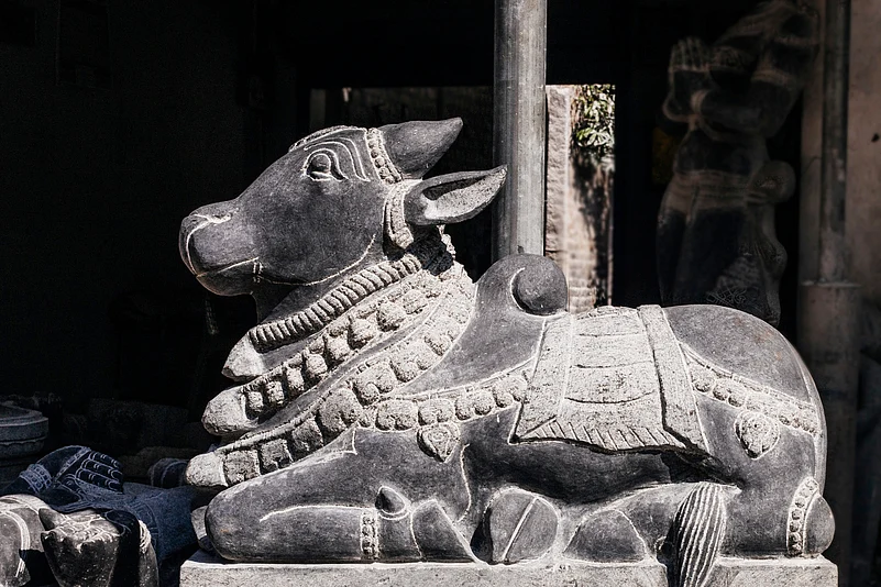 Lord Shiva transformed himself into his bull form of Nandi to escape detection by the Pandavas after the Kurukshetra war