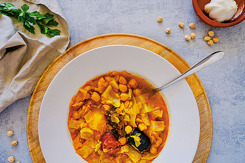 Cocido Madrileño, a Spanish meat stew with chickpeas