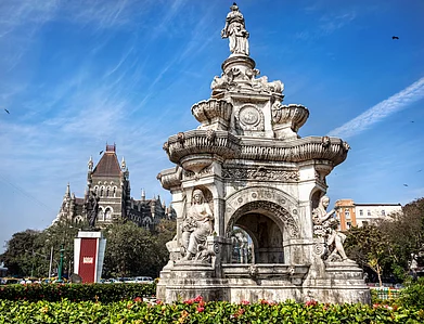 pikosokz/Shutterstock : Built in 1864, the Flora Fountain is located at the southern end of the historic Dadabhai Naoroji Road in Mumbais Fort business district