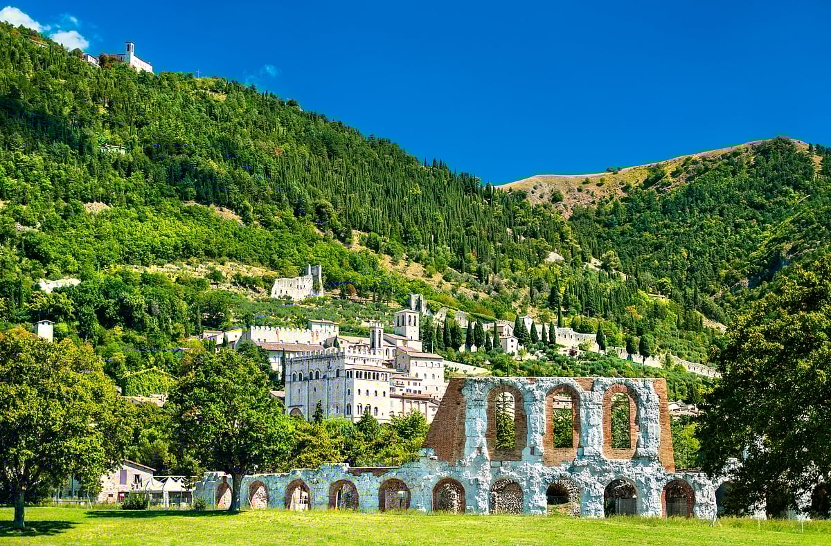andronovl/Shutterstock : The Roman theatre of Gubbio in the Italian province of Perugia 
