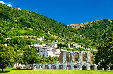 andronovl/Shutterstock : The Roman theatre of Gubbio in the Italian province of Perugia