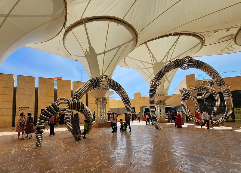 The large winding structure symbolising the tail of a snake at the Museum.