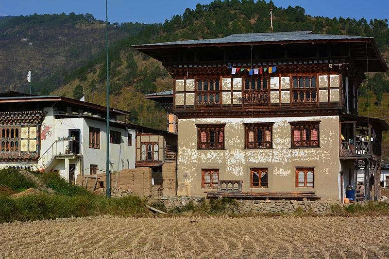 Traditional houses in the Punakha Valley.