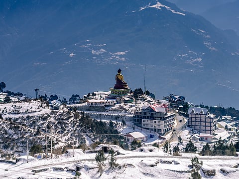 A snow-laden view of Tawang