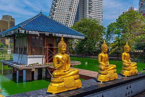Golden Buddha statues at the Seema Malaka Temple