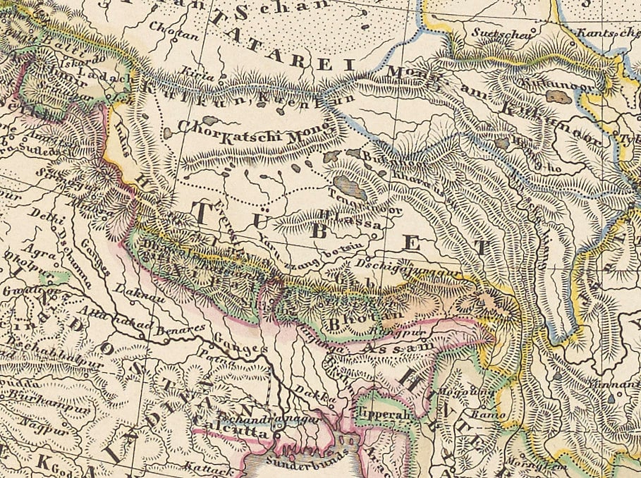 Tibet map before 1859 from Asia - Stielers 
Hand-Atlas.