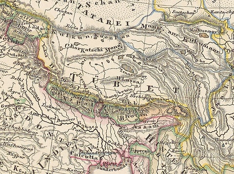 Tibet map before 1859 from Asia - Stieler's
'Hand-Atlas.'