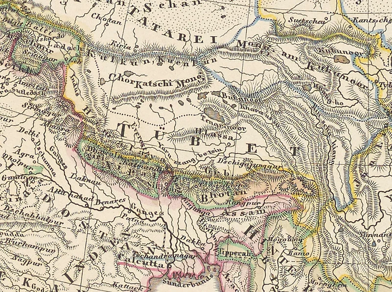 Tibet map before 1859 from Asia - Stielers
Hand-Atlas.