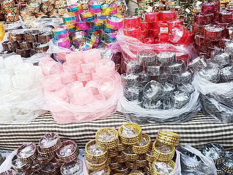 Bangles for sale at a shop in Firozabad.