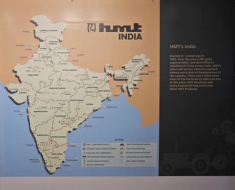 HMT's different factories are plotted on the map of India.