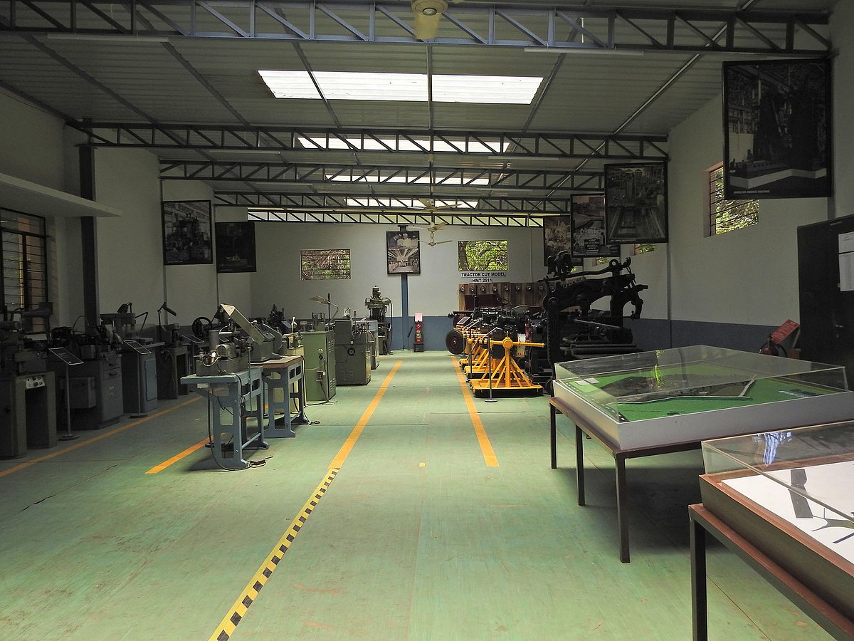 Various machinery and tools used in HMTs factories on display.