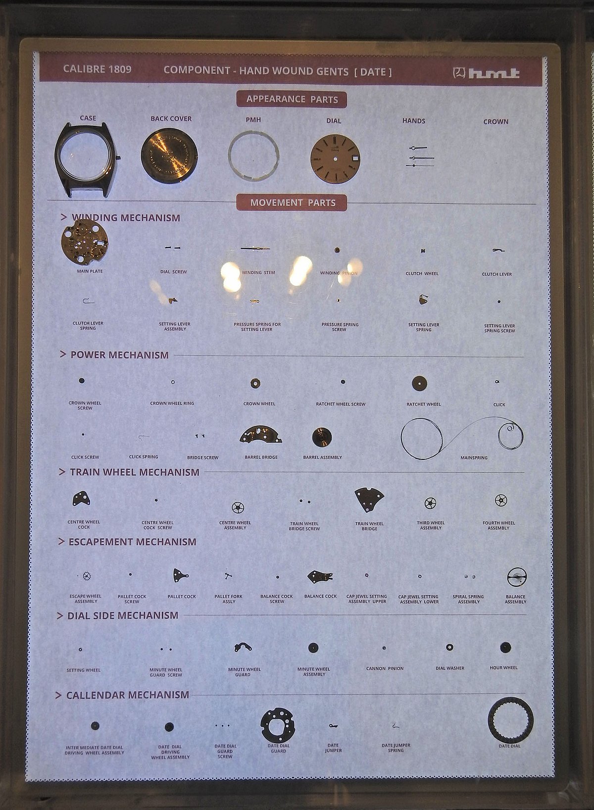 An information board displaying the Parts of a Watch 