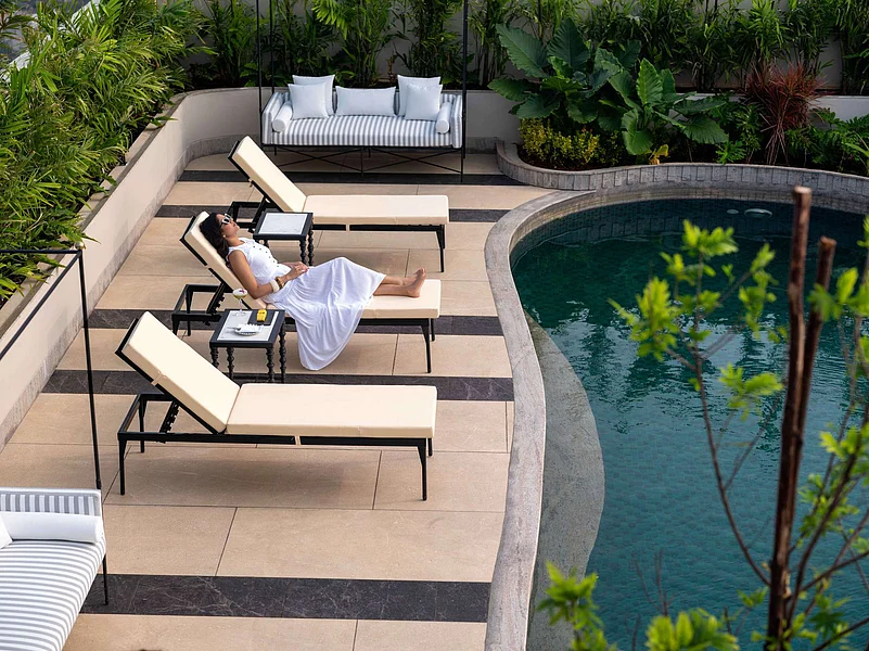 Guests can relax at the Pullman Chennai Anna Salais outdoor pool.