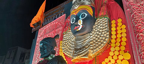 Shivaji Maharaj and Tulja Bhavani at a pandal in Nashik.