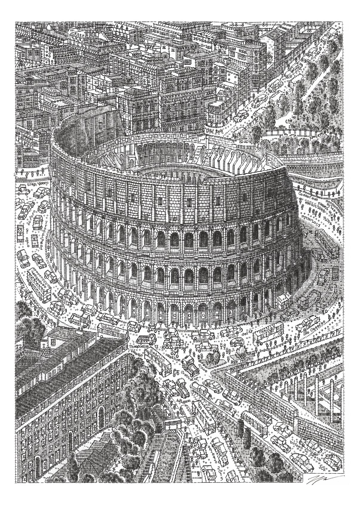 A rendition of Romes Colosseum through typewriter art