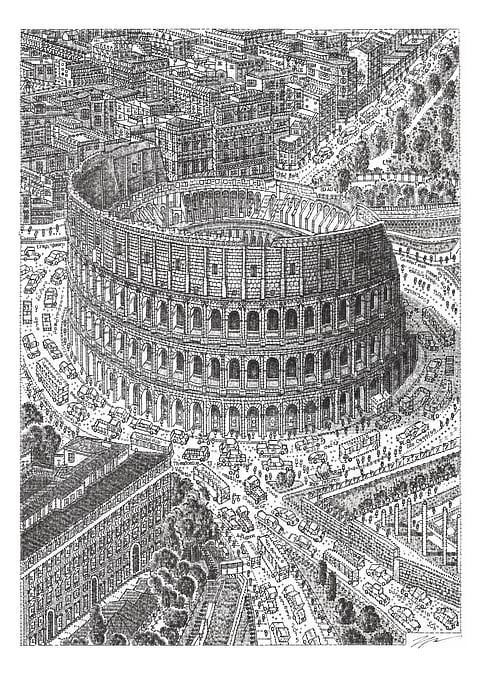 A rendition of Rome's Colosseum through typewriter art