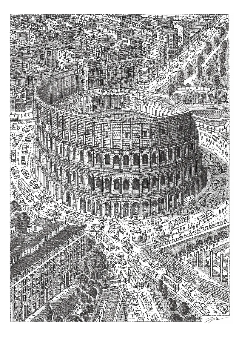 A rendition of Romes Colosseum through typewriter art