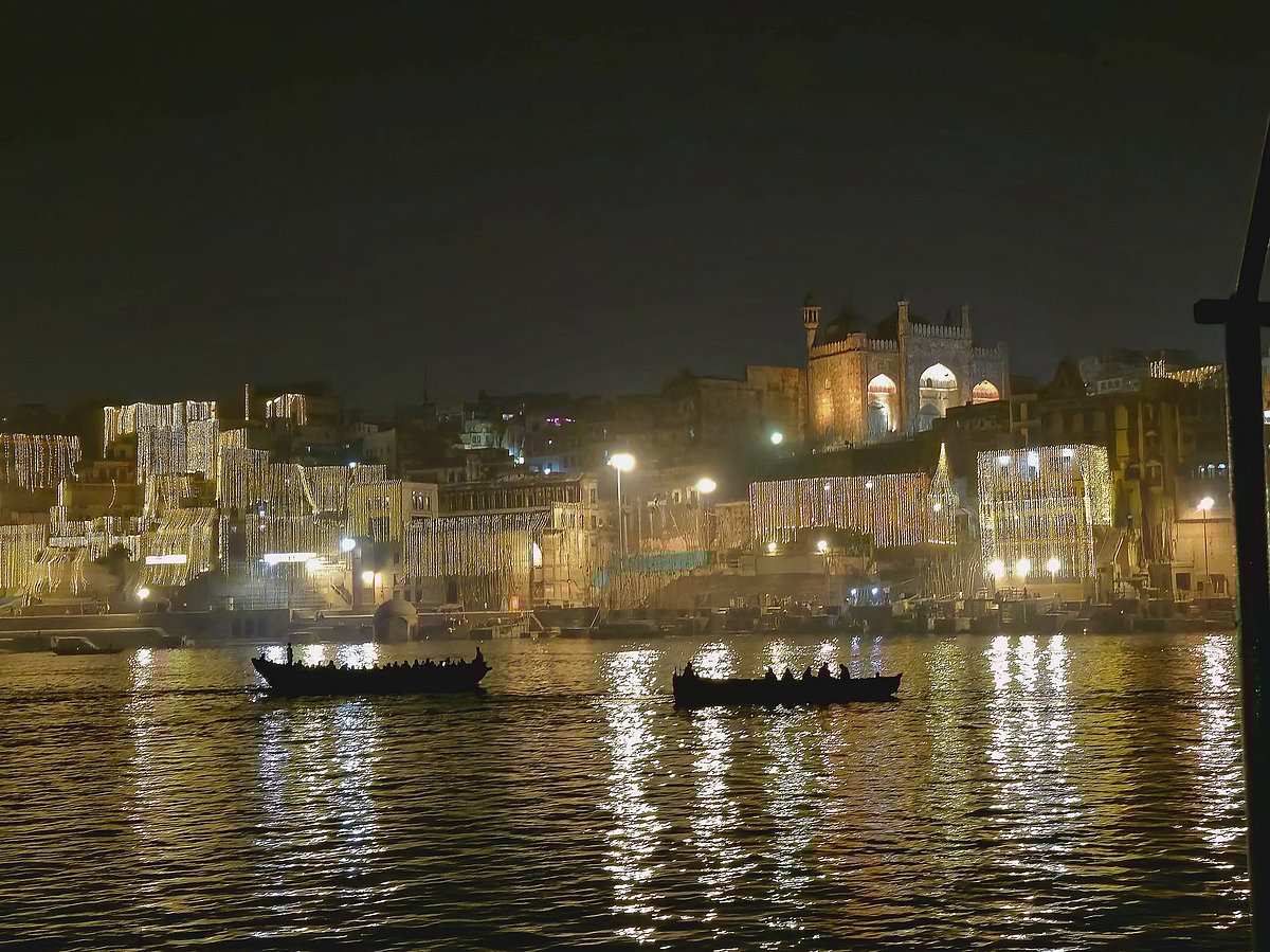 A view of the ghats  on Dev Deepawali in Varanasi, Uttar Pradesh