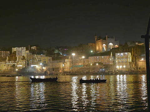 A view of the ghats  on Dev Deepawali in Varanasi, Uttar Pradesh