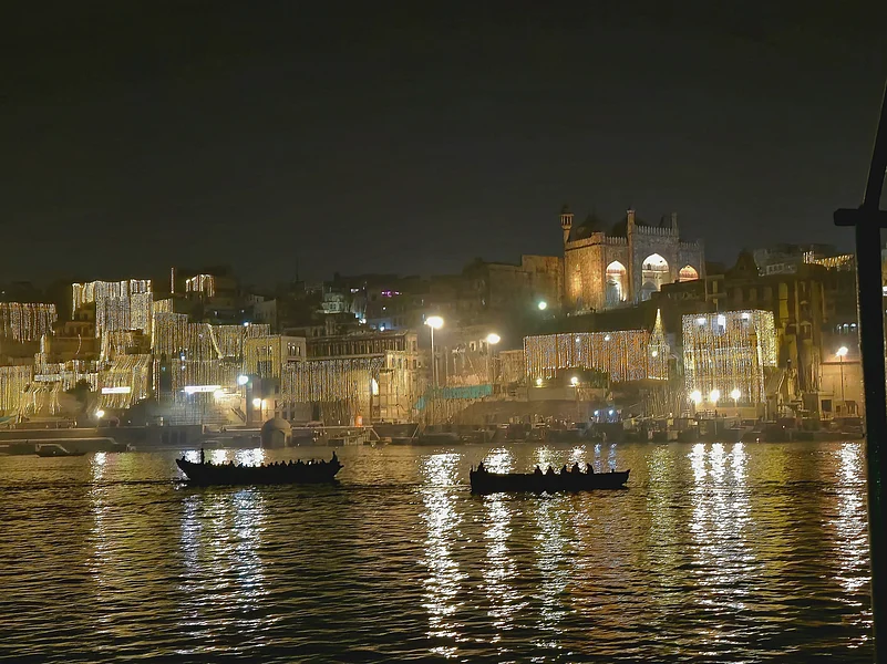 A view of the ghats on Dev Deepawali in Varanasi, Uttar Pradesh