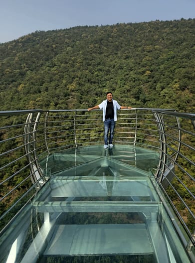 Somit Makar : Somit Makar at the Glass Bridge in Rajgir, Bihar