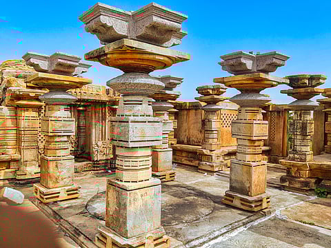 Kakatiya Hindu temple ruins under restoration in Jakaram, Telangana