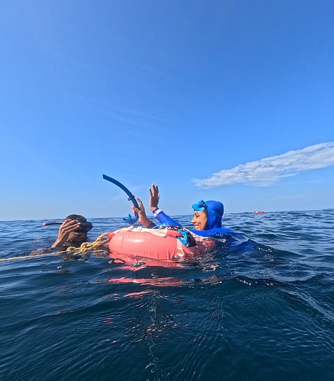 Mirani as she surfaces after a fulfilling dive. 