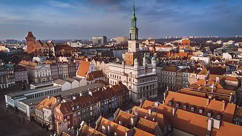An aerial view of Poznań, Poland