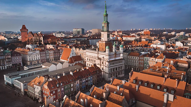 An aerial view of Poznań, Poland