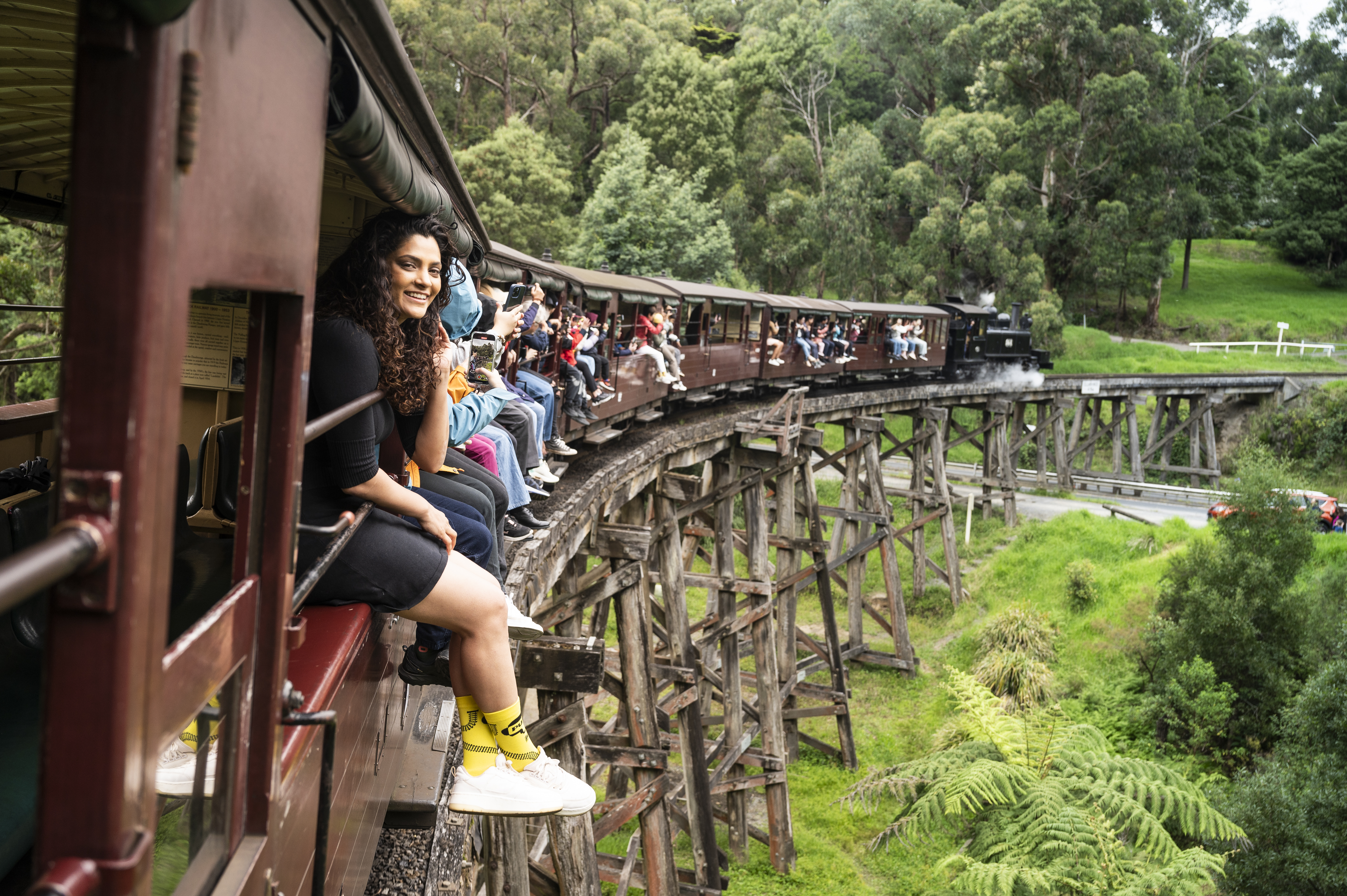Kher aboard the Puffing Billy Steam Railway