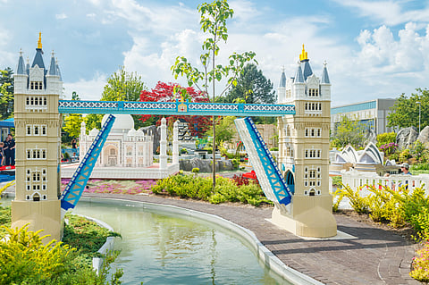 London Bridge (foreground), the Taj Mahal (back) and the Sydney Opera House (right) on display at the Legoland Billund Resort.