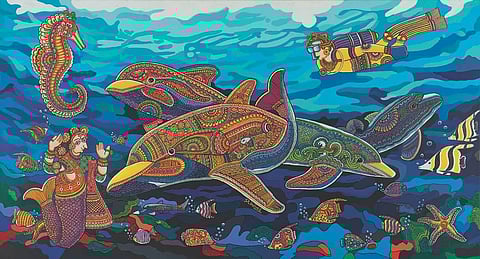 Artwork at the Andhra Art and Craft Hotel.