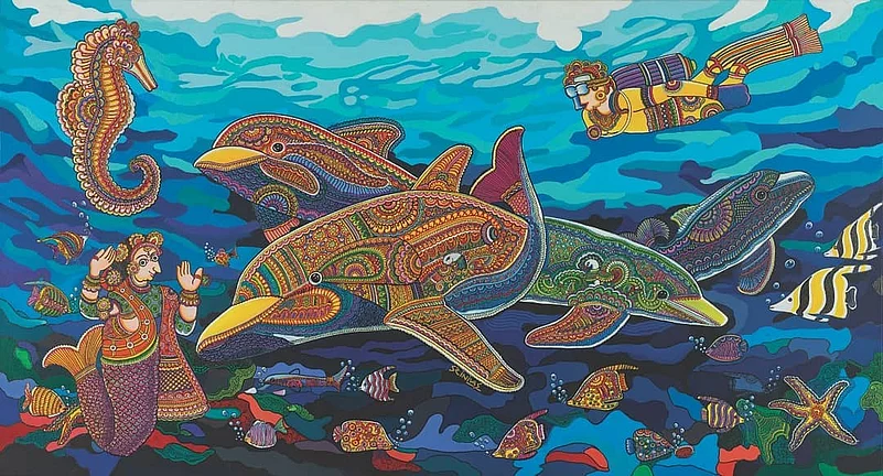 Artwork at the Andhra Art and Craft Hotel.