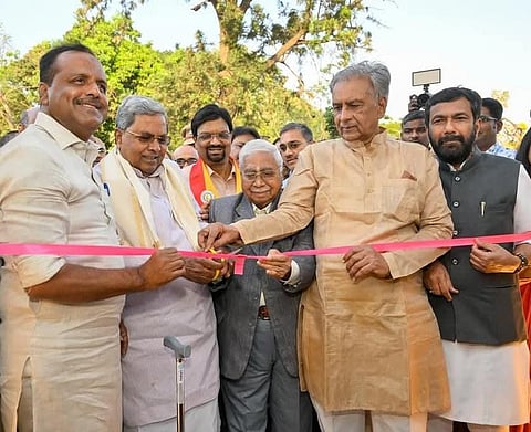 Chief Minister Siddaramaiah (second from left) inaugurates the Karnataka State Legislature Book Fair 2025