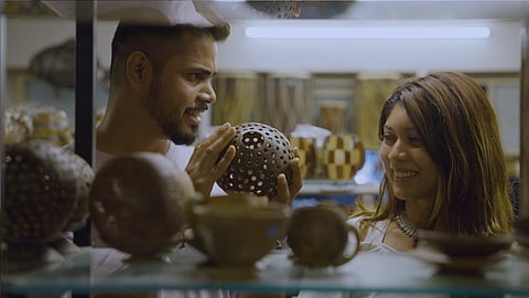 The craft blends brass work with the natural beauty of coconut shells