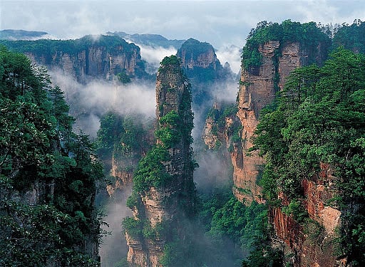 Global Geoparks Network  : Tall sandstone peak forest landforms covering most of Zhangjiajie geoparks area 