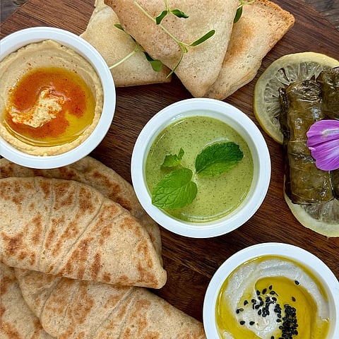 The mezze sampler at the Plant Café