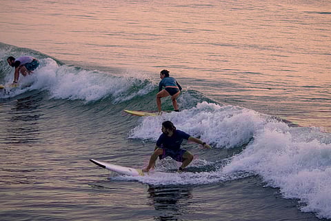 Surfing in Covelong, Tamil Nadu