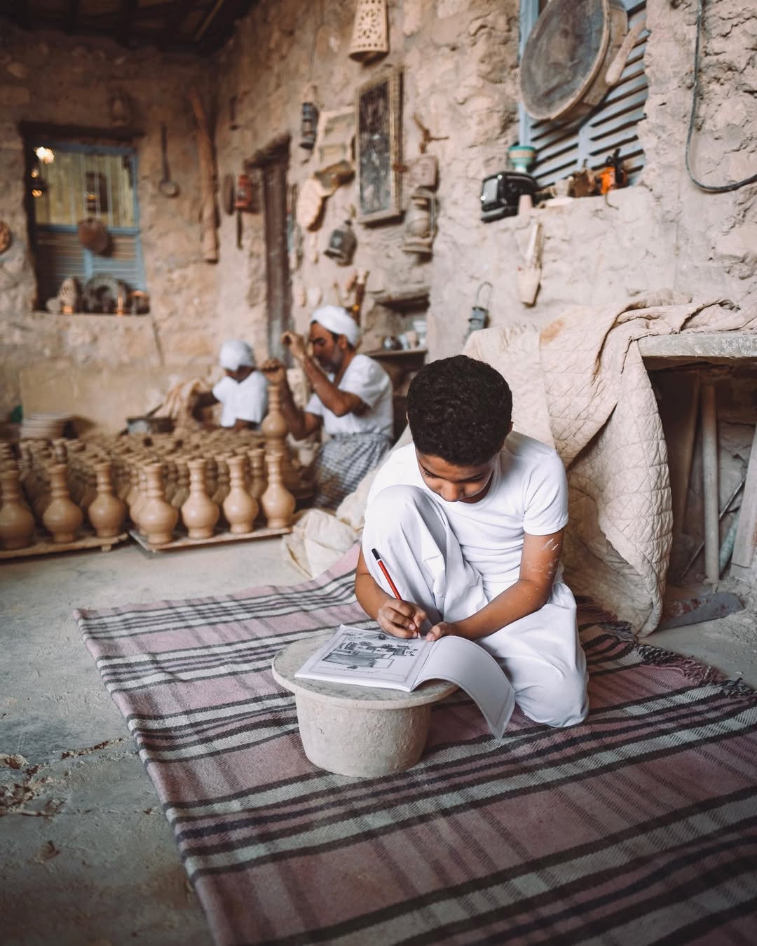 At a pottery studio in A'ali village