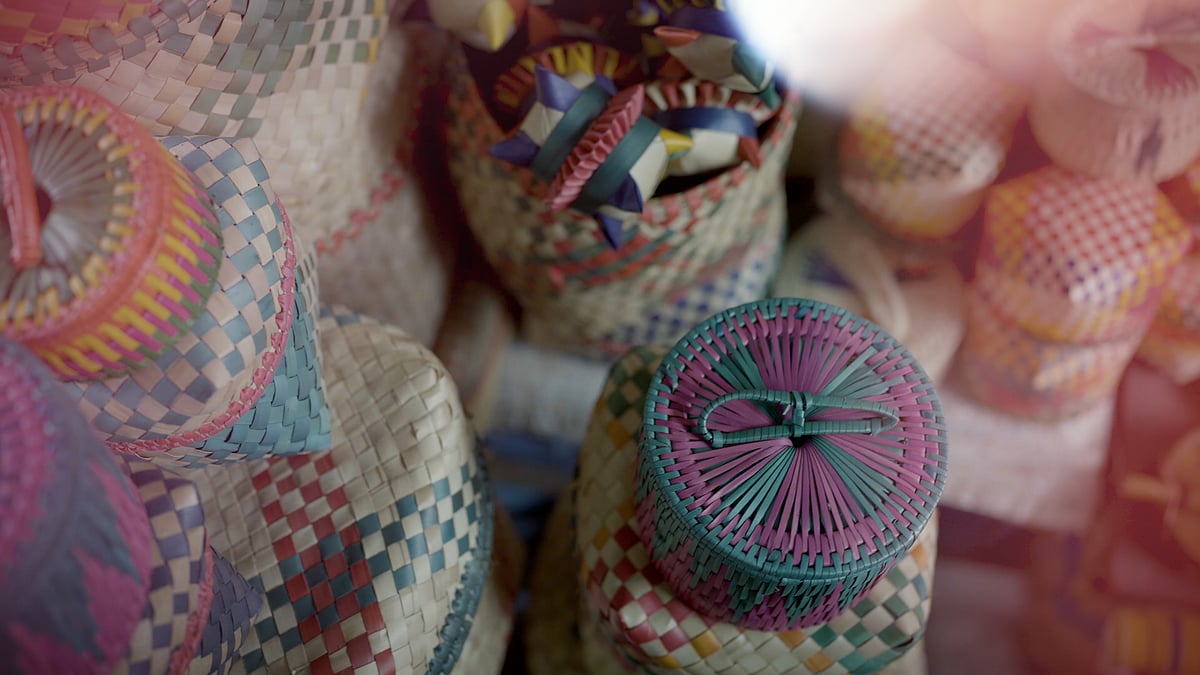 The beautiful baskets are made from palm leaves
