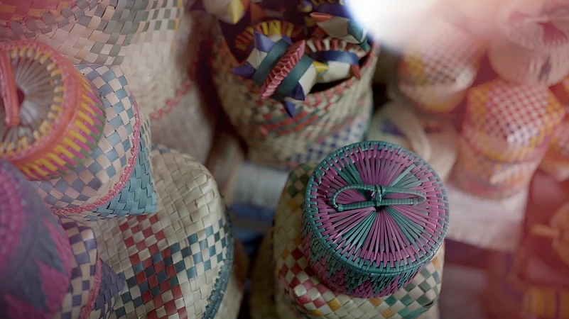 The beautiful baskets are made from palm leaves