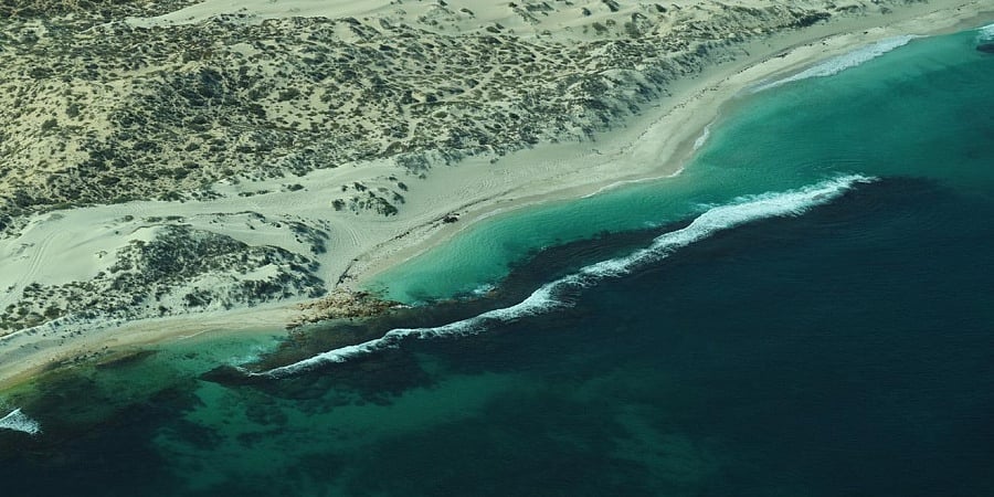 An aerial view of the Ningaloo coast in Western Australia.
