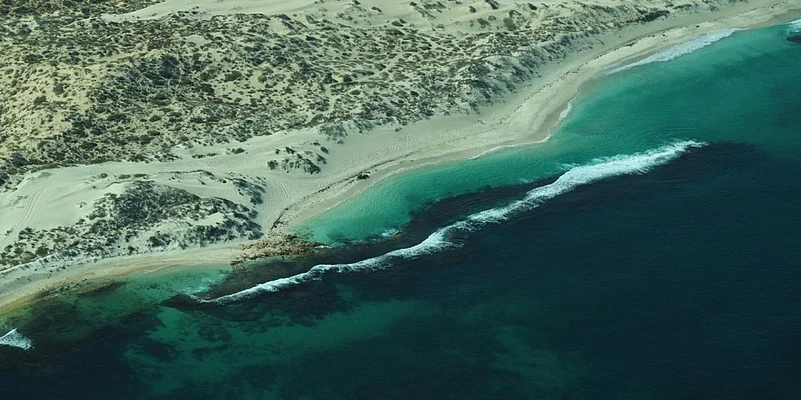 An aerial view of the Ningaloo coast in Western Australia.