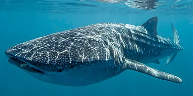 DBCA, Australia : Whale Sharks are huge, slow-moving creatures that can grow to 12 m in length.