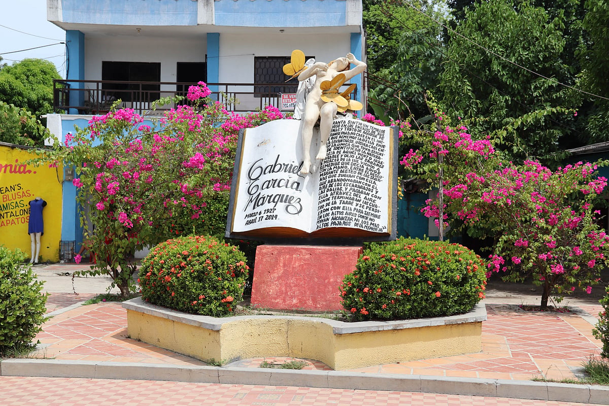 A monument in honour of Gabriel García Márquez and his book One Hundred Years of Solitude in Aracataca
