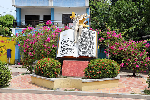 A monument in honour of Gabriel García Márquez and his book "One Hundred Years of Solitude" in Aracataca