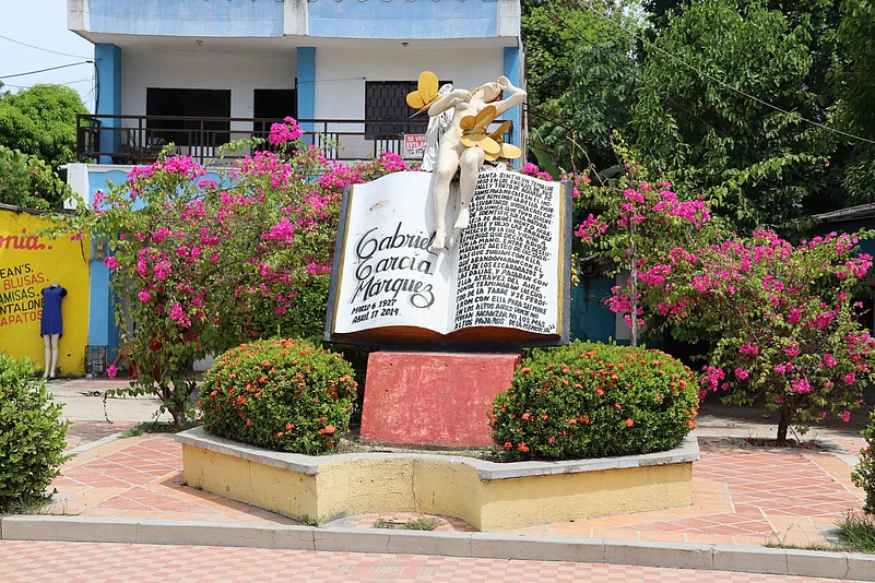 A monument in honour of Gabriel García Márquez and his book One Hundred Years of Solitude in Aracataca