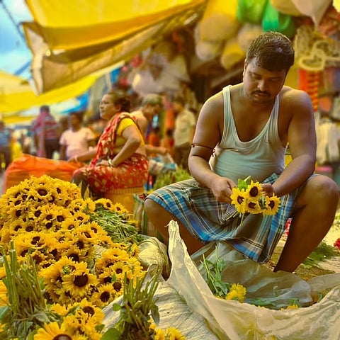 A sunflower seller at the market