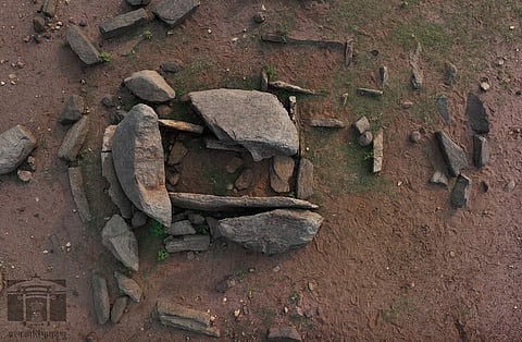 The ASI said that most of the burials are of the cists variety—both single and multiple chambered—stone circles, urns, dolmens, and solenoid cists